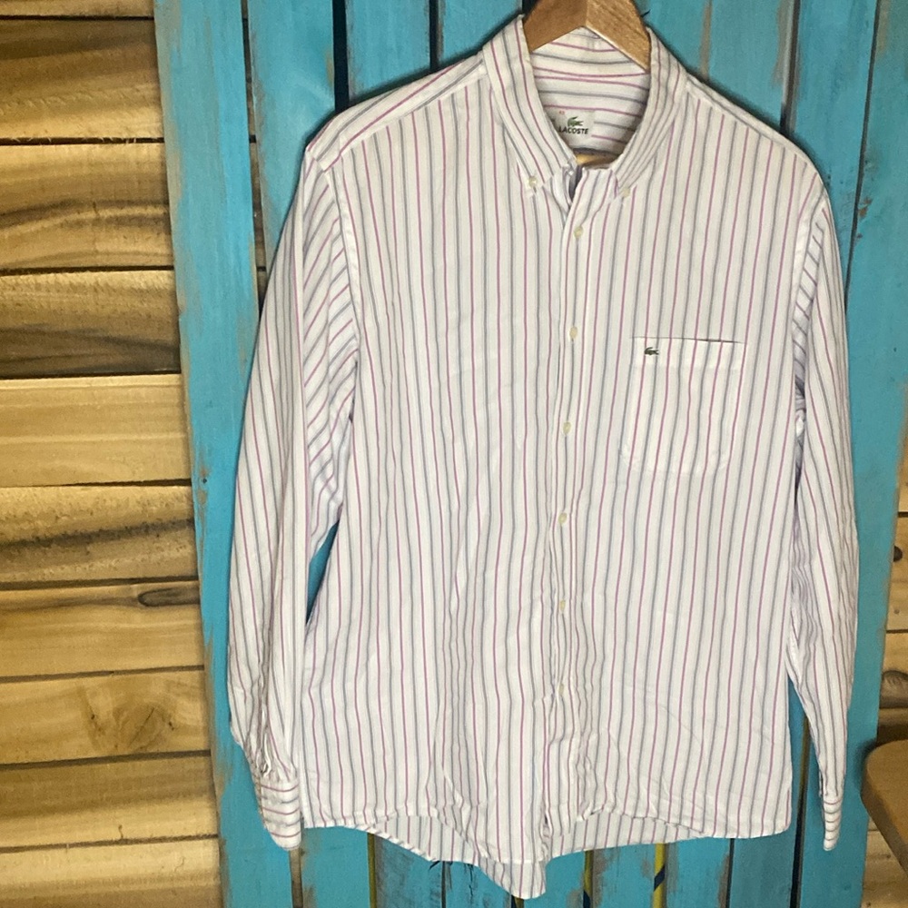 Lacoste button down long sleeve shirt size 43 US Large) white pink striped